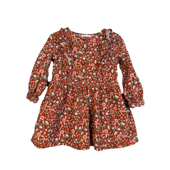 Corduroy Dress Size 2 T Fall Orange Button Up Cat & Jack Toddler Winter Ruffle - Picture 1 of 6